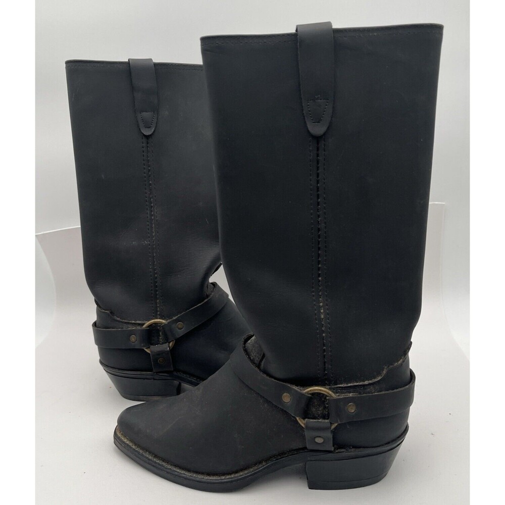 Genuine Leather Women’s Riding Harness Boots 6M Black USA Used Cowgirl Western